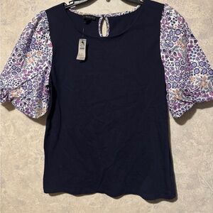 NWT - Talbots Woven Sleeve Crewneck Tee Ditsy Small